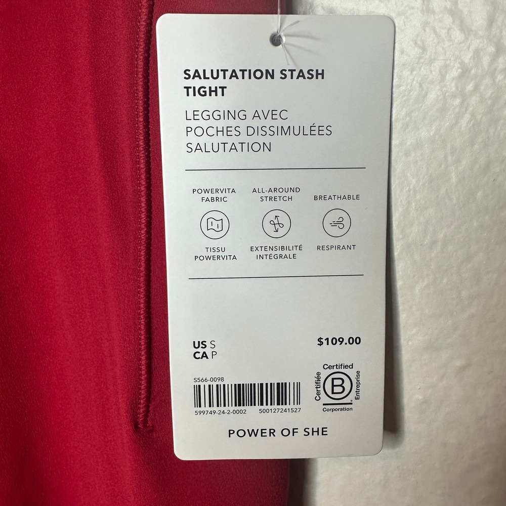 Athleta Salutation Stash Tight Red High Rise Yoga Leggings Powervita Small NWT - Picture 7 of 10